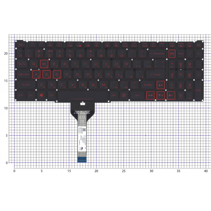 Клавиатура для ноутбука Acer Nitro 5 AN517-41 черная с подсветкой (узкий шлейф, красные буквы)