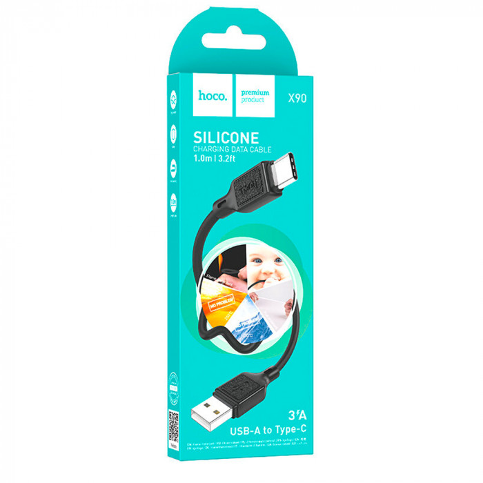 Кабель USB - Type-C HOCO X90 Cool, 1.0м, 3.0A, цвет: чёрный