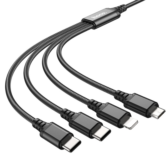 Кабель MicroUSB Type-C HOCO X76 4-in-1 Super charging cable(Type-C+Type-C+iP+Micro) black