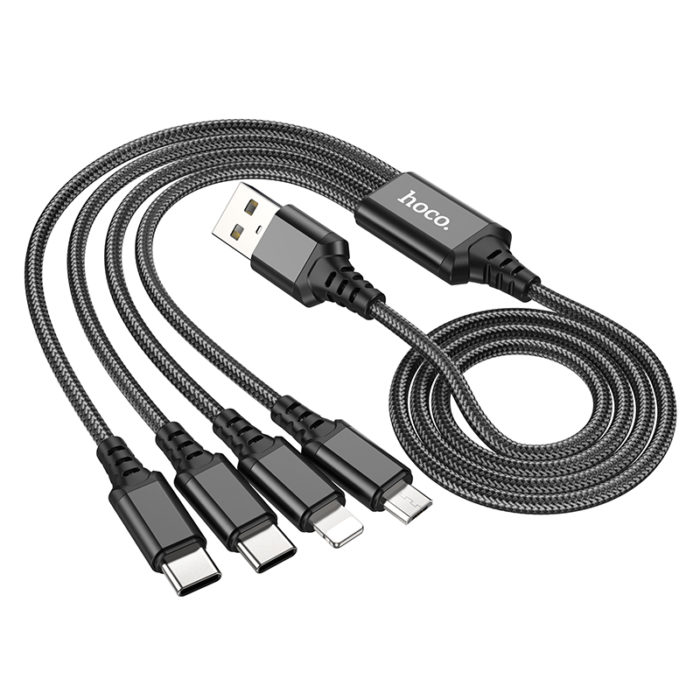 Кабель MicroUSB Type-C HOCO X76 4-in-1 Super charging cable(Type-C+Type-C+iP+Micro) black