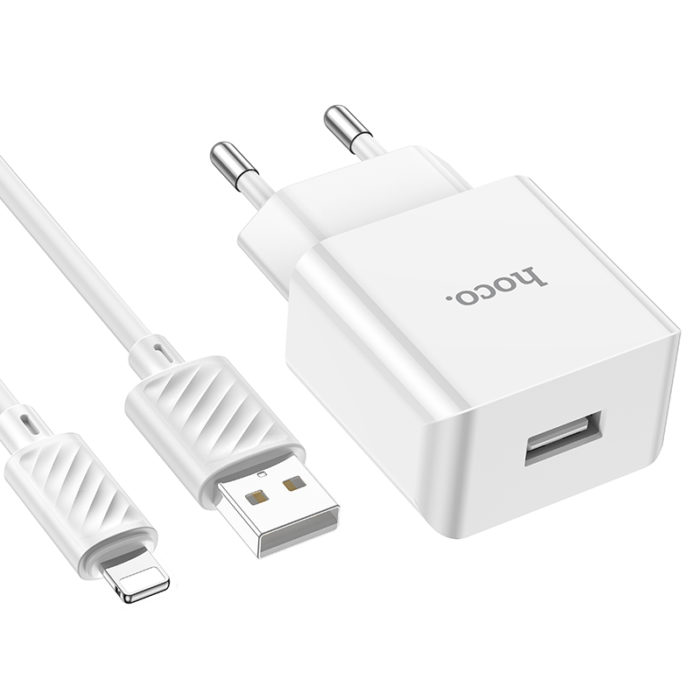 СЗУ HOCO C106A Leisure single port charger set 2.1A(iP)(EU) white