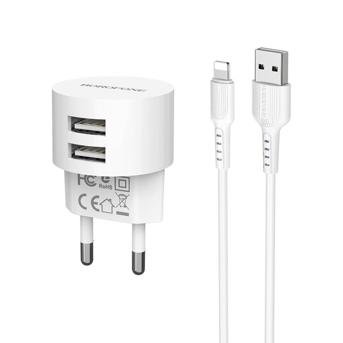 СЗУ Borofone BA23A Brilliant dual port charger set(iP)(EU) White