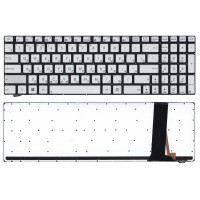 Клавиатура для Asus Q550L, Q550Ln, Q550Lf серебристая с подсветкой