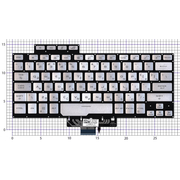 Клавиатура для ноутбука Asus ROG Zephyrus G14 GA401 серебристая c подсветкой маленький энтер