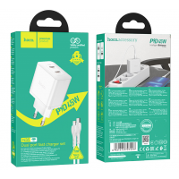 Блок питания (сетевой адаптер) HOCO N35 Streamer dual-port PD45W(2 Type-С)+Lightning 1м,белый
