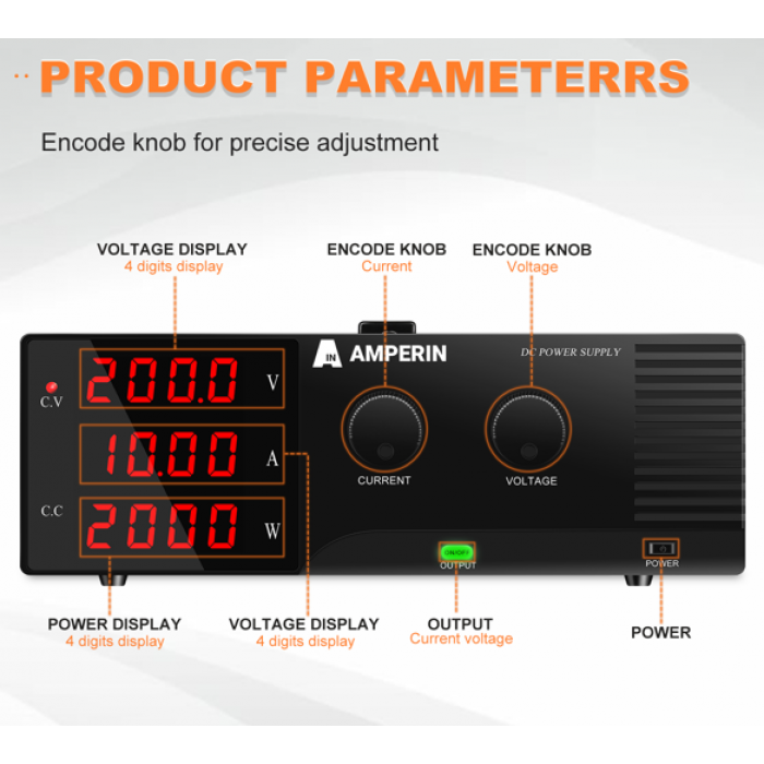 Лабораторный блок питания Amperin AI-W20010RS 200V, 10A
