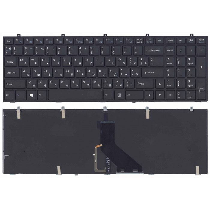 Клавиатура для DNS Clevo W350 w370 черная c рамкой (плоский ENTER) подсветка