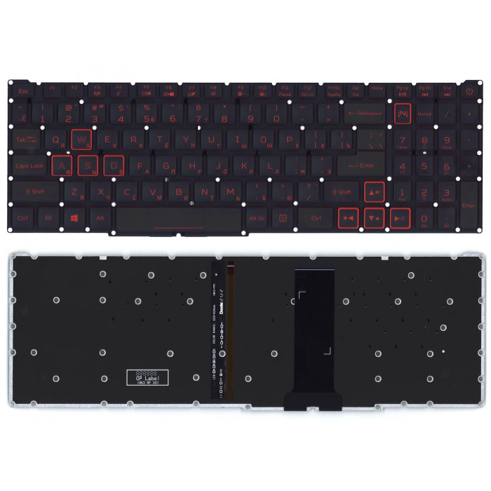 Клавиатура для Acer Nitro 5 AN517-51 черная с красной подсветкой