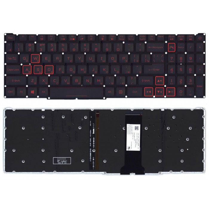 Клавиатура для Acer Nitro 5 AN515-54 черная с красной подсветкой