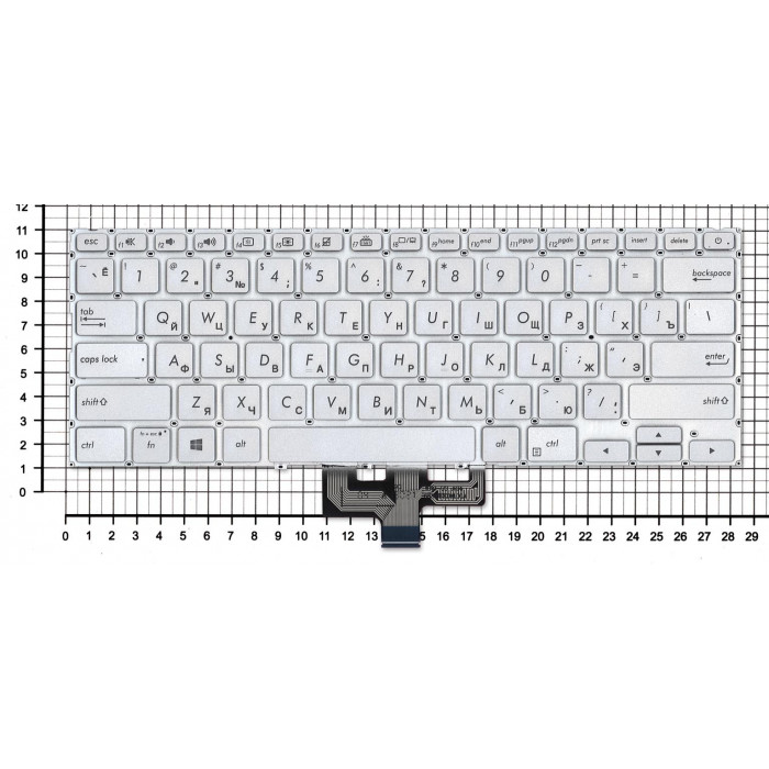 Клавиатура для ноутбука Asus ZenBook 14 UX434 серебристая с подсветкой