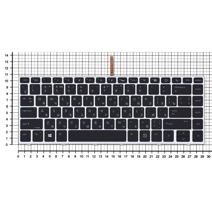 Клавиатура для ноутбука HP Elitebook 840 G5 черная с серебристой рамкой и подсветкой
