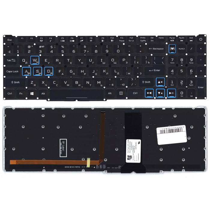 Клавиатура для Acer Predator PH517-51 черная топ-панель с синей подсветкой