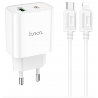 Блок питания (сетевой адаптер) HOCO C80A Plus с кабелем Type-C-Lightning, QC3.0, 20W, белый