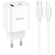 Блок питания (сетевой адаптер) HOCO C80A Plus с кабелем Type-C-Lightning, QC3.0, 20W, белый