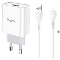 Блок питания (сетевой адаптер) HOCO C81A Asombroso single 1xUSB с кабелем USB-Lightning, 2.1A, 10W