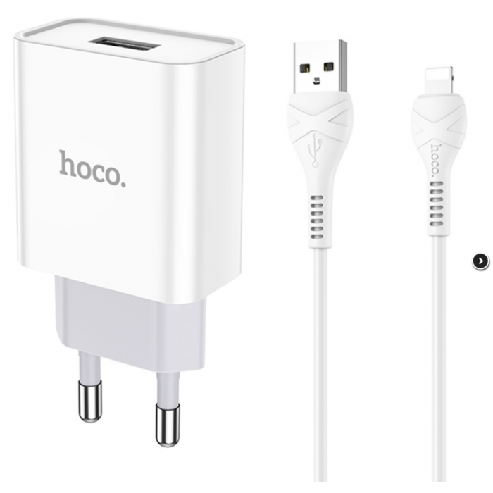 Блок питания (сетевой адаптер) HOCO C81A Asombroso single 1xUSB с кабелем USB-Lightning, 2.1A, 10W