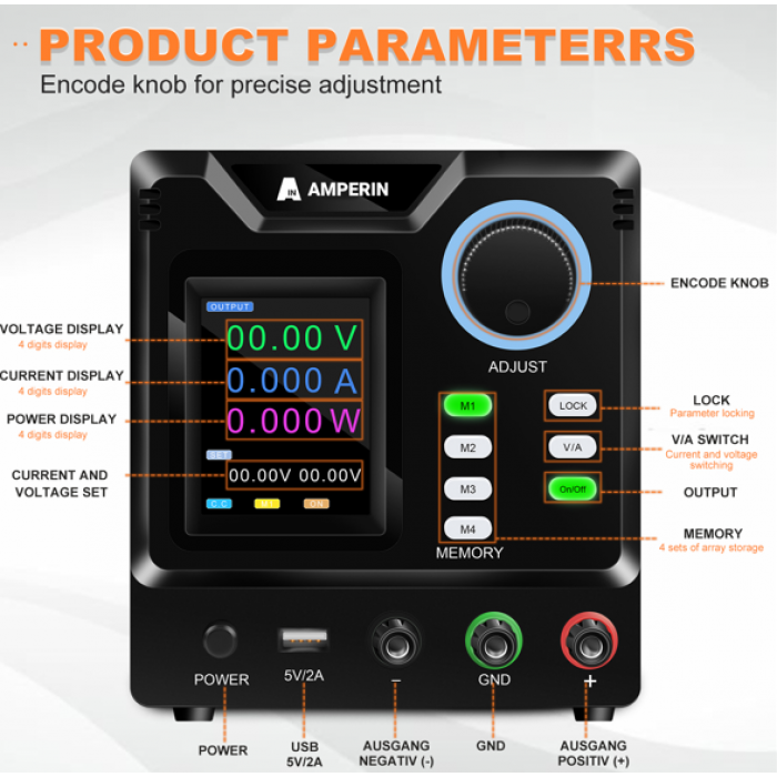 Лабораторный блок питания Amperin AI-D300.1RS 300V, 1A