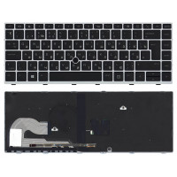 Клавиатура для HP Elitebook 840 G5 черная с серебристой рамкой и подсветкой