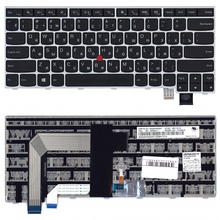 Клавиатура для Lenovo Thinkpad T460S T470S черная с серебристой рамкой