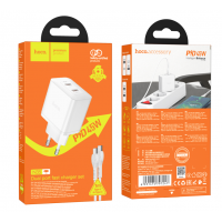 Блок питания (сетевой адаптер) HOCO N35 Streamer dual-port PD45W(2 Type-С)+Type-C 1 м, белый
