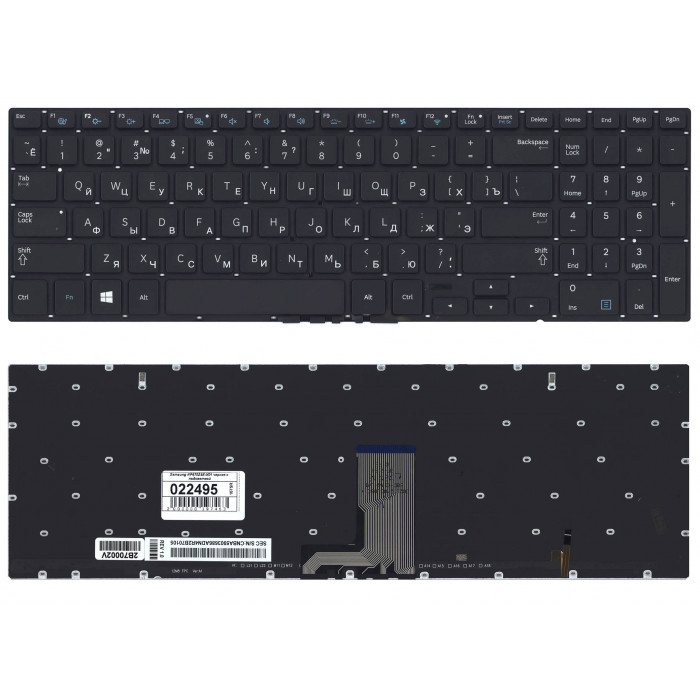 Клавиатура для Samsung NP880Z5E, 870Z5G-X01, NP670Z5E, NP680Z5E, NP 670Z5E-X02, 670Z5E-X01, NP780Z5E, NP770Z5E черная с подсветкой