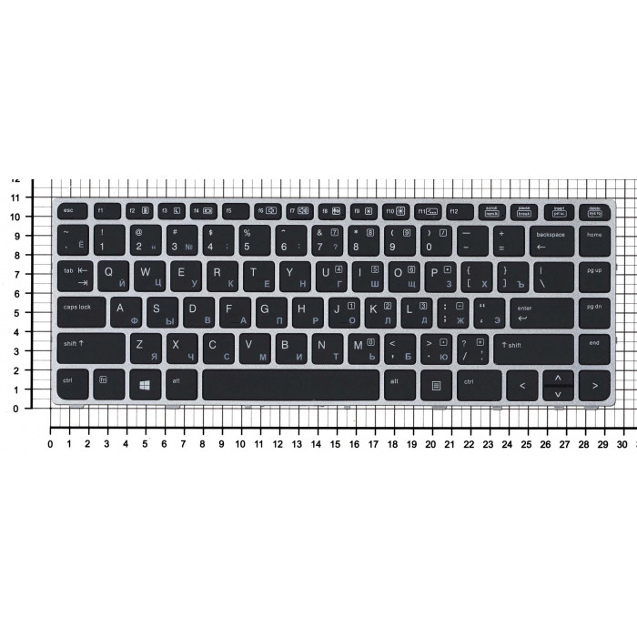 Клавиатура для HP EliteBook Folio 9470M черная с серебристой рамкой без указателя