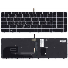 Клавиатура для HP Elitebook 850 G3 850 G4 черная с серой рамкой и подсветкой
