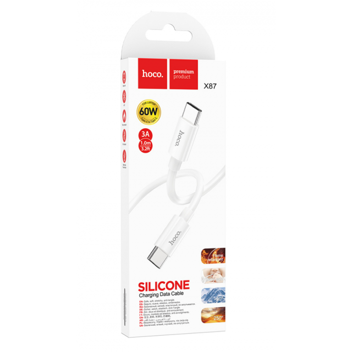 Кабель USB-C HOCO X87 Magic Type-C-Type-C, 3A, 60W, 1м, белый