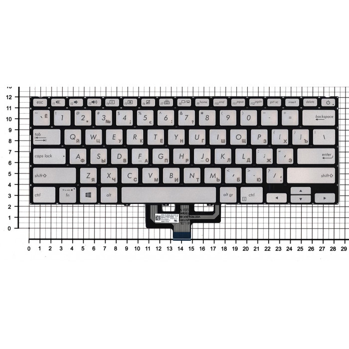 Клавиатура для Asus ZenBook UX433FA серебристая с подсветкой
