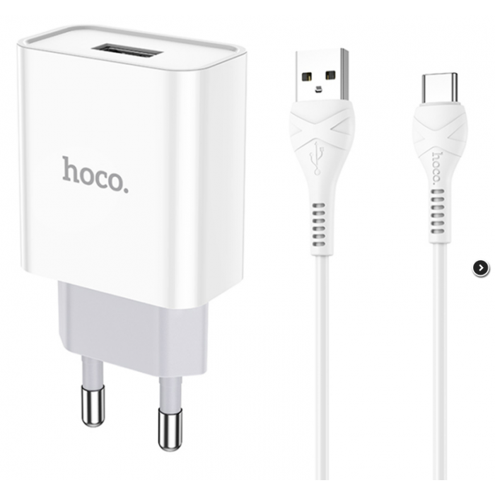 Блок питания (сетевой адаптер) HOCO C81A Asombroso single 1xUSB с кабелем Type-C, 2.1A, 10W