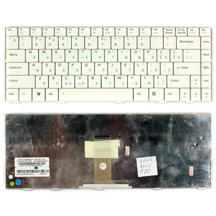 Клавиатура для Asus F80 F80S F80CR F80Q F80L белая