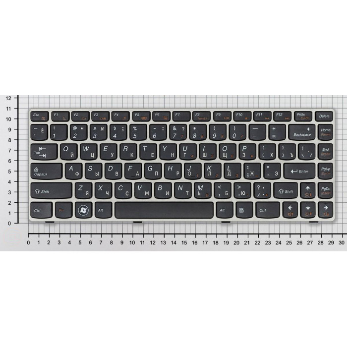 Клавиатура для Lenovo IdeaPad Z360 черная с серебристой рамкой