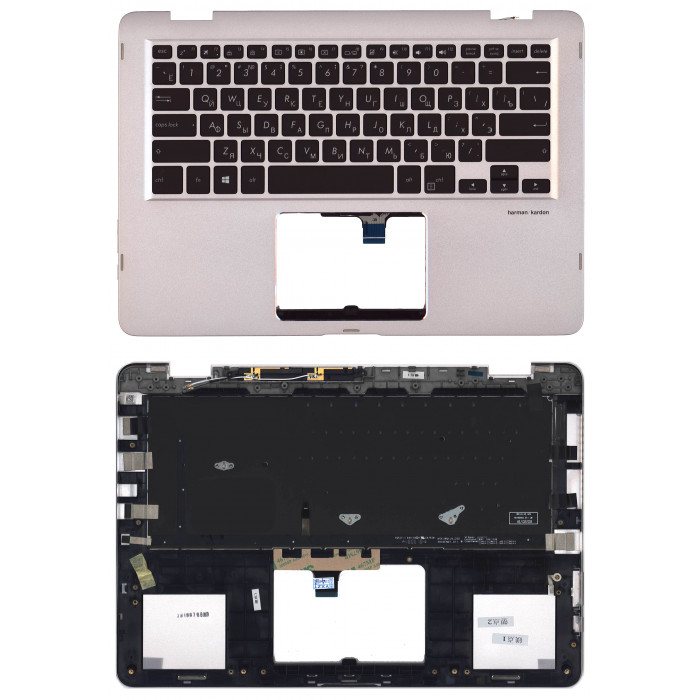 Клавиатура для ноутбука Asus ZenBook Flip 14 UX461FA черная с подсветкой топ-панель золотистая