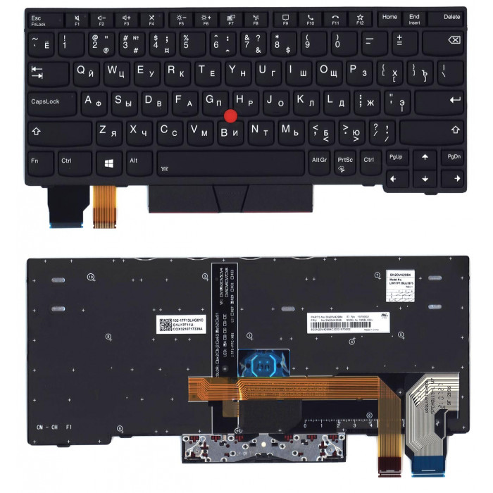 Клавиатура для Lenovo X13, L13 gen 2, L13 Yoga Gen 2 черная с подсветкой и указателем
