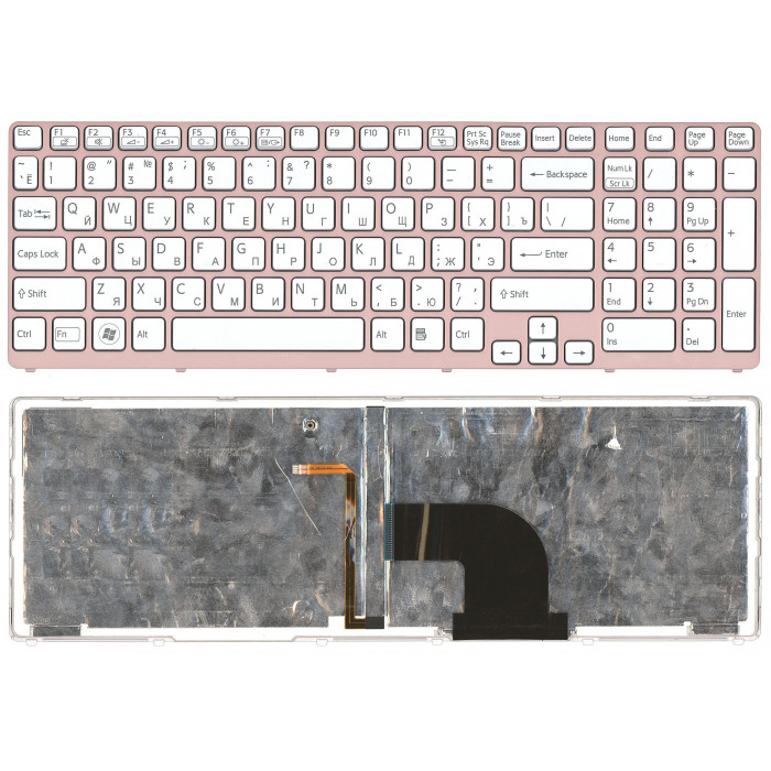 Клавиатура для Sony Vaio SVE17 белая рамка розовая с подсветкой