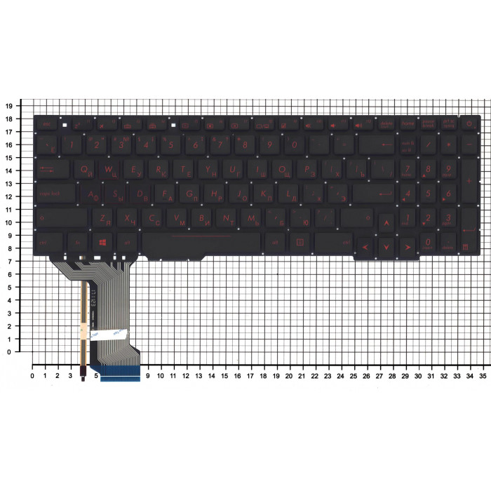 Клавиатура для ноутбука Asus GL753 FX553VD черная с красной подсветкой (узкий шлейф подсветки)
