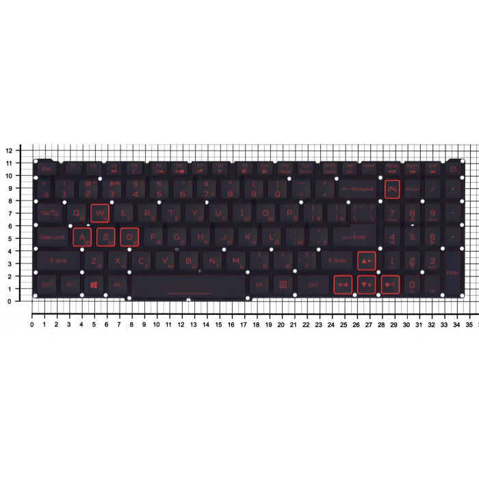 Клавиатура для ноутбука Acer Nitro 5 AN515-54 черная с красной подсветкой (стрелки в рамке)