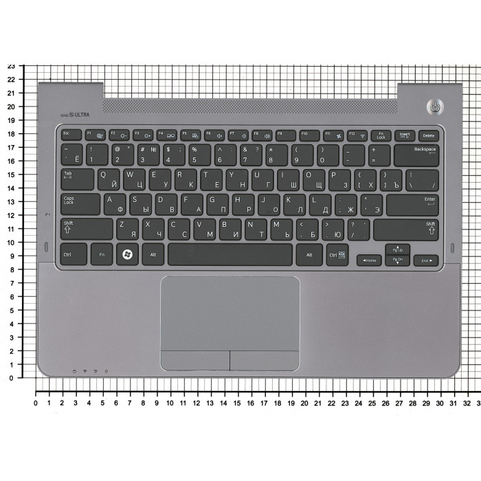Клавиатура для Samsung NP530U3B 530U3B черная топкейс серый