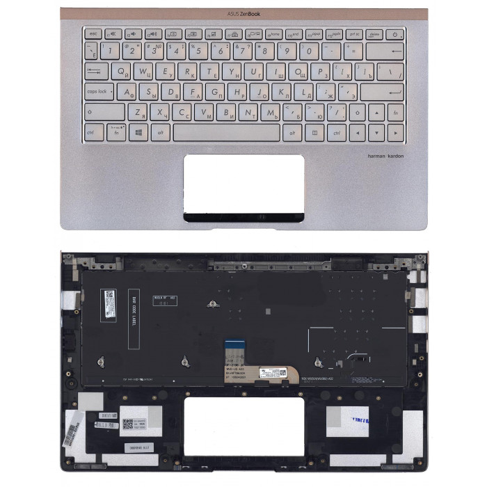 Клавиатура для Asus UX333FA топ-панель серебристая с подсветкой