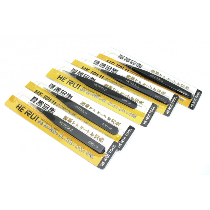 Пинцет HETOOLS ESD-10 прямой, чёрный 120мм 5 шт