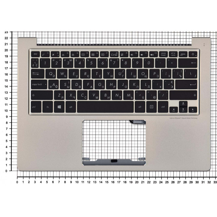 Клавиатура для Asus ZenBook UX303U черная с подсветкой, серый топкейс