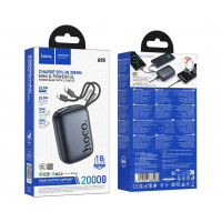 Внешний аккумулятор Powerbank HOCO Q55 Rock с 2 кабелями, 20000mAh, серый металлик
