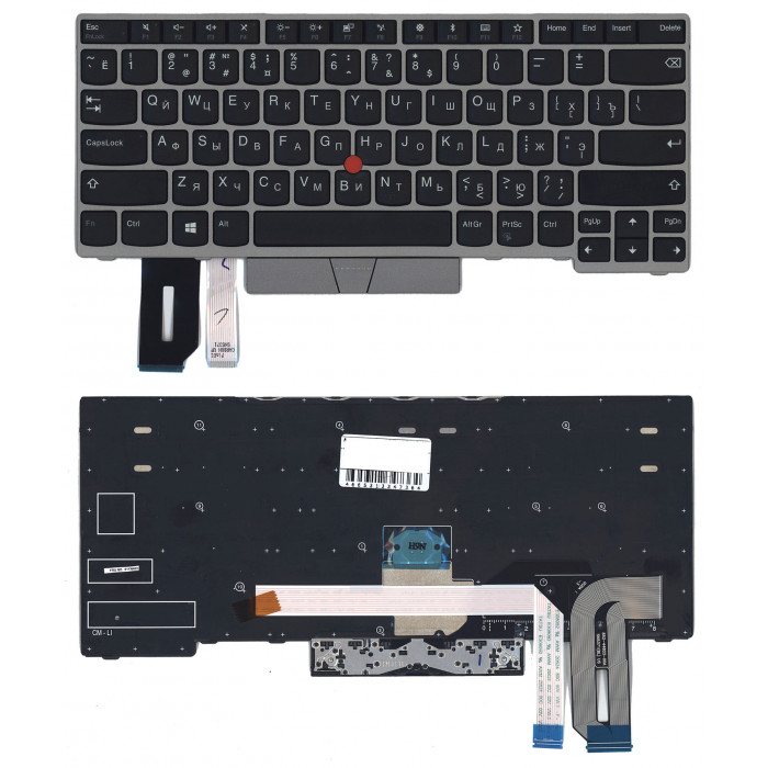 Клавиатура для Lenovo ThinkPad E480 E485 черная с серебристой рамкой