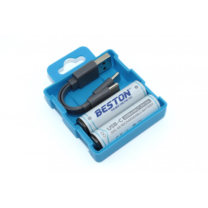 Аккумуляторная батарейка Beston (АА) 2200mAh, 1.5V с зарядкой Type-C 2 шт.