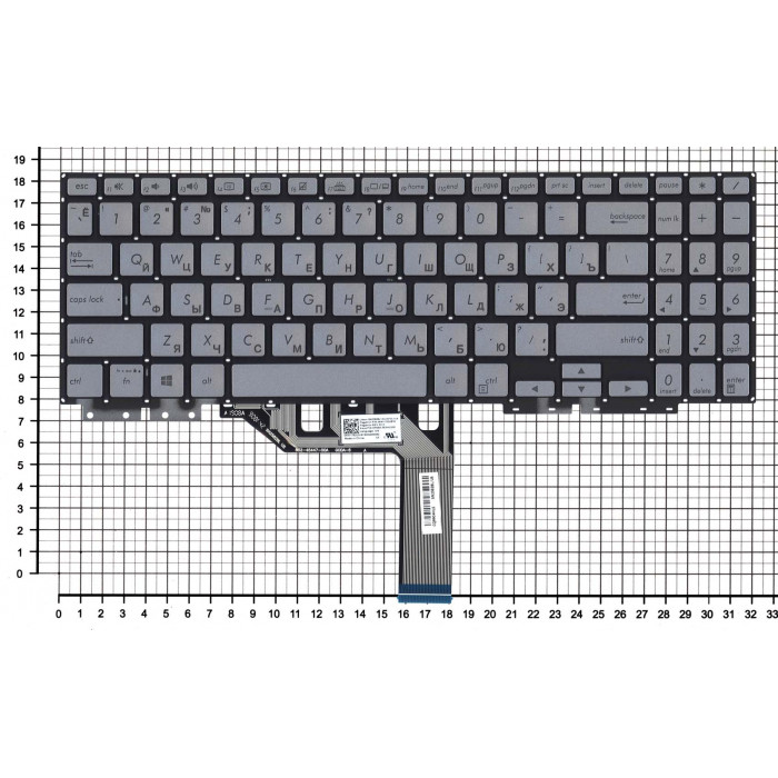 Клавиатура для Asus ZenBook Flip 15 UX562F, UX562FA, UX562FD, UX562FDX серебристая с подсветкой