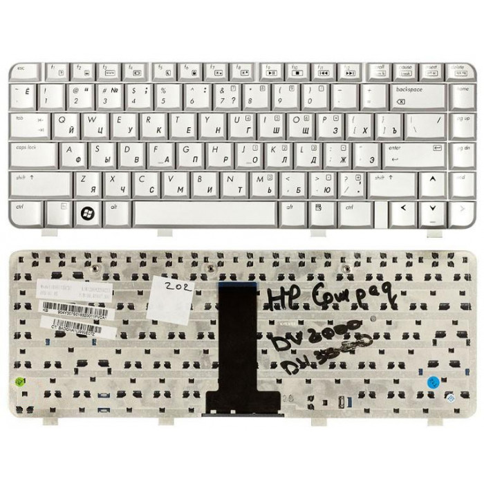 Клавиатура для HP Pavilion DV2000, HP Compaq Presario V3000 серебристая