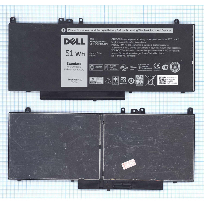 Аккумулятор для Dell Latitude E5550 7.4V 51Wh 8V5GX, G5M10 черный