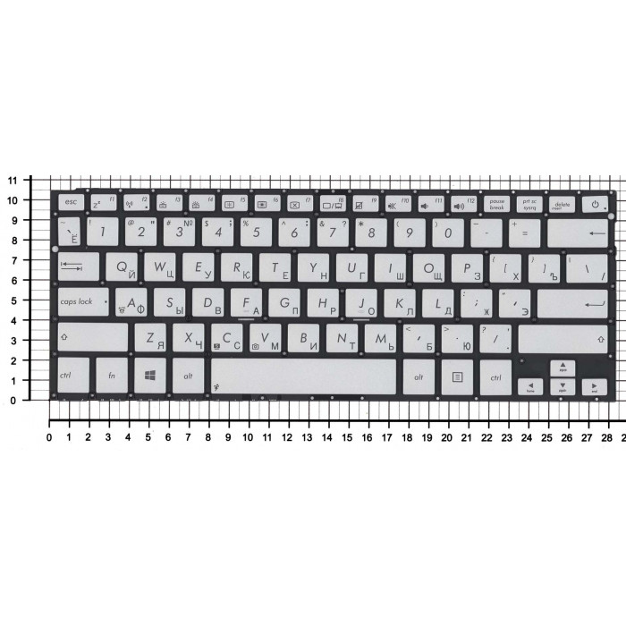 Клавиатура для Asus ZenBook UX301 серебристая без рамки с подсветкой