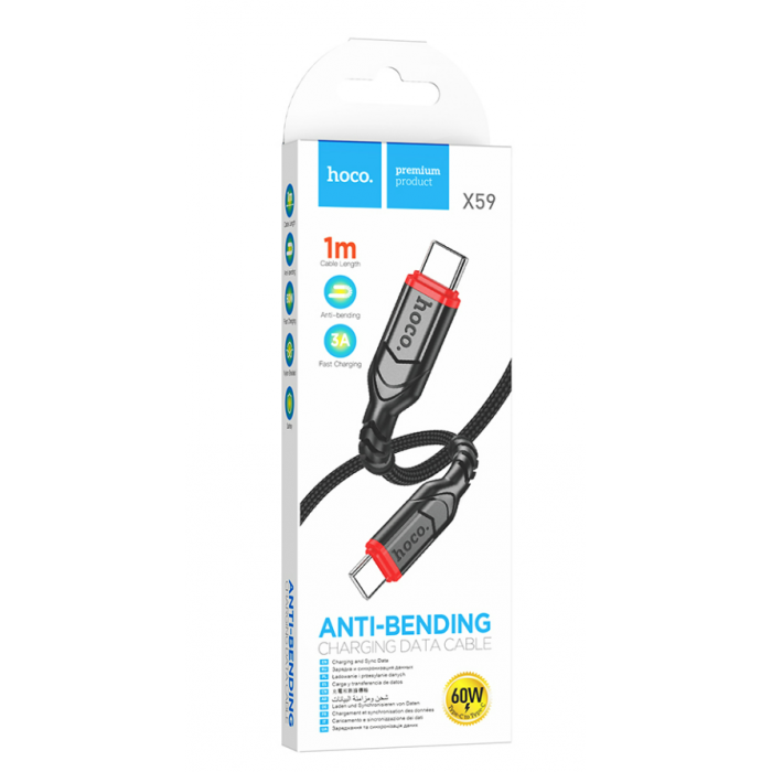 Кабель USB-C HOCO X59 Victory Type-C-Type-C, 3A, 60W, 1м, черный