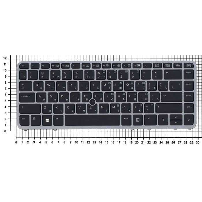 Клавиатура для HP EliteBook 840 G1 черная c серой рамкой с указателем